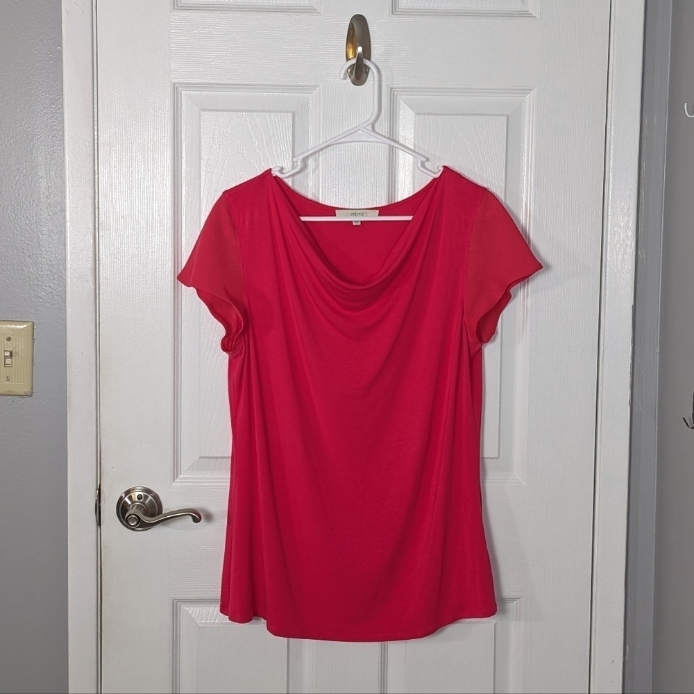 Sejour Nordstrom Pink Draped Neckline Short Sleeve‎ Feminine Blouse Top Size 0X